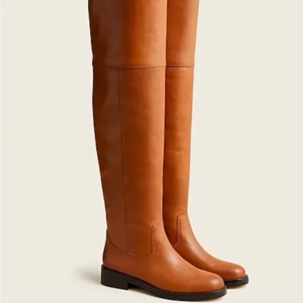 J. Crew Riding Boots Over The Knee Caramel Leather Style BA769 Women's size 6.5